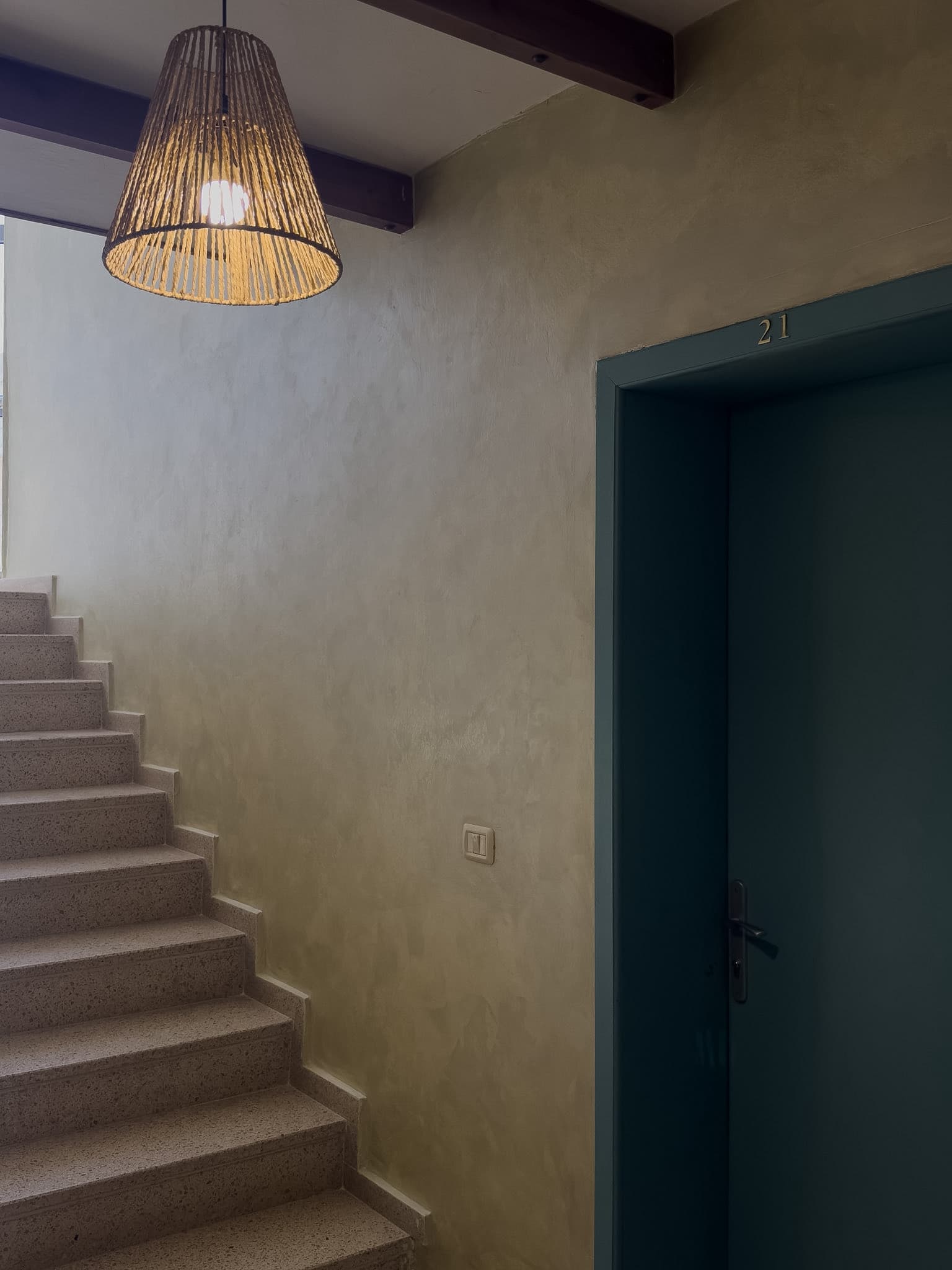 Interior stair and corridor landing at Hotel Princi i Vogel